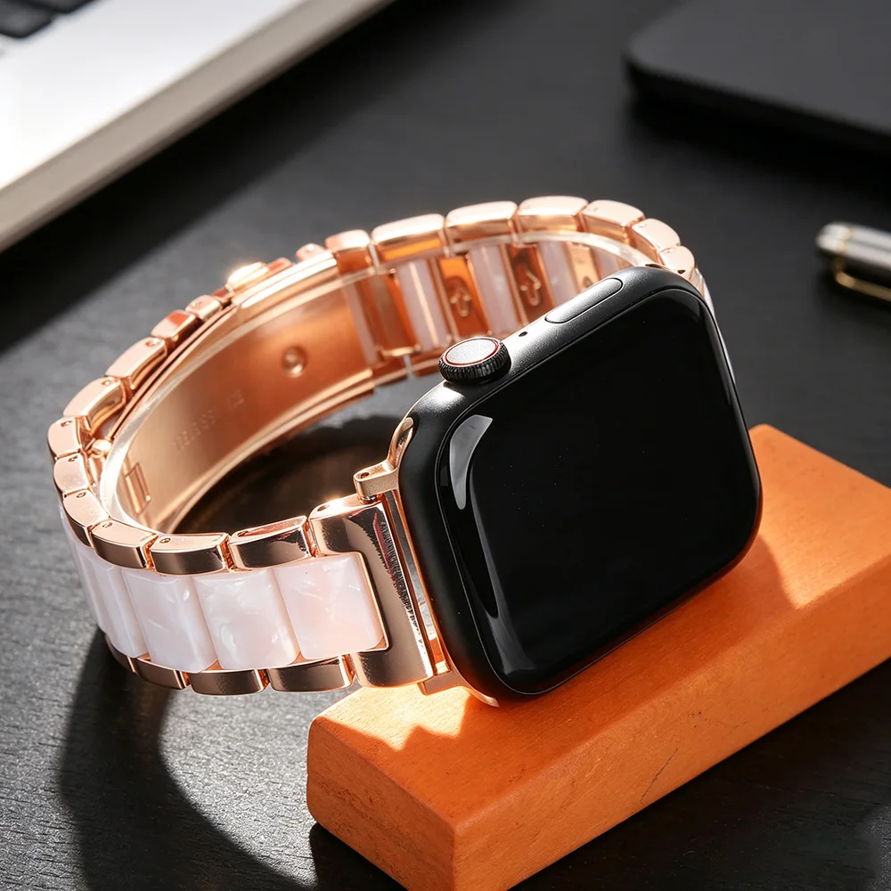 Zweifarbiges Metall-Harz-Armband für Apple Watch Series 49mm 46mm 45mm 44mm 42mm 41mm 40mm Armband iWatch Ultra SE 11 10 9 8 7 6 5 4 3