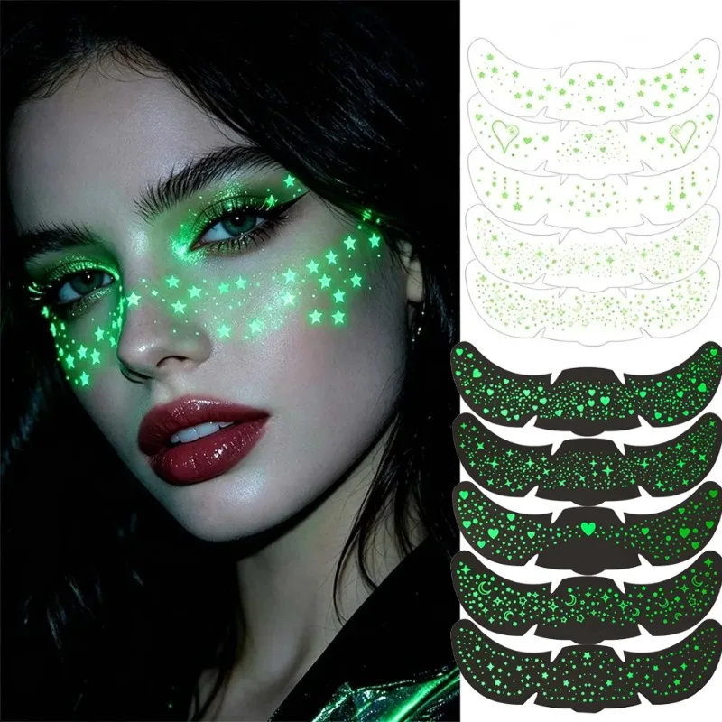 4 Sheets Luminous Freckle Tattoo Stickers Long Lasting Luminous Sparkle Star Heart Pattern Face Art Waterproof Tattoo Stickers