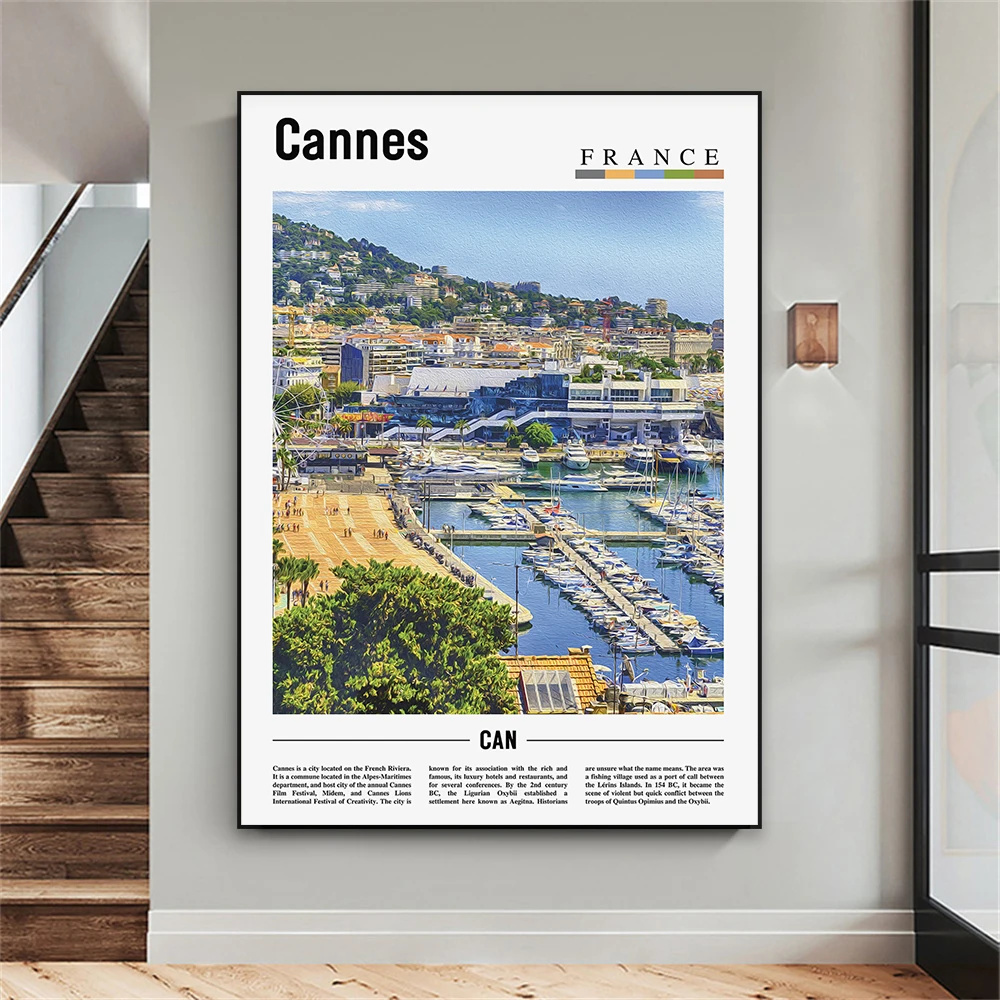 Cannes Print France Landscape TraveI Poster Minimal Nantes Travel Poster Canvas Painting Home Living Room Wall Art Decoration