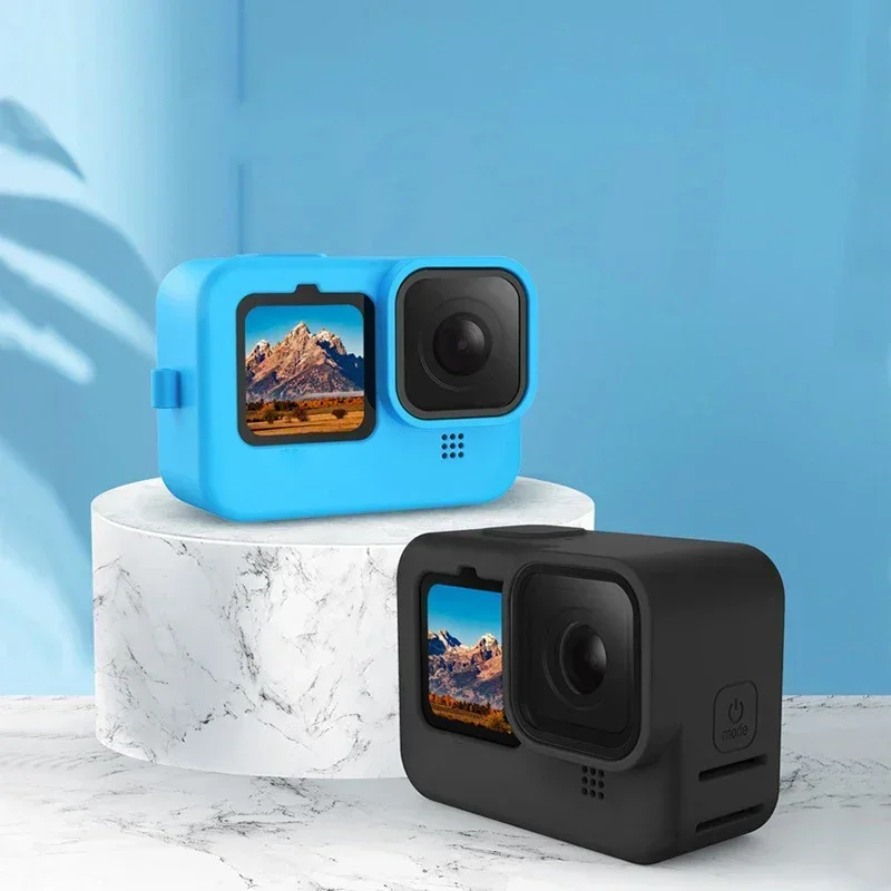 소프트 실리콘 케이스 렌즈 캡 커버 보호대 쉘, GoPro 9 카메라 프레임 손목 스트랩 스크린 렌즈 커버 액세서리