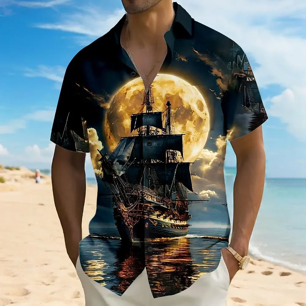 Hawaiiaans herenoverhemd met korte mouwen, retro overhemd met knopen, zomerstrandoverhemd met korte mouwen 2025,