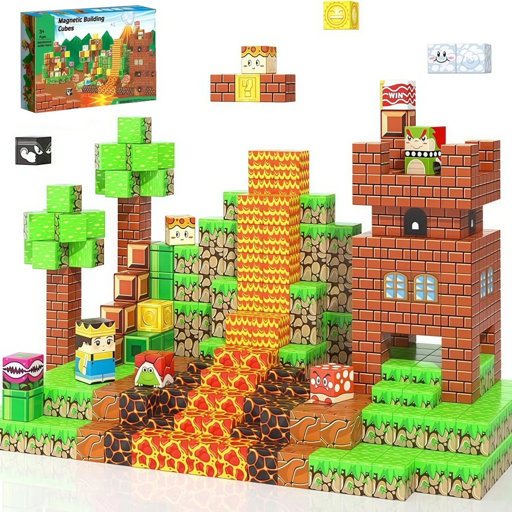 Klocki Magnetyczne King Castle 60 Elementów Zestaw Kreatywnych Zabawek Budowlanych 3D Zestaw Edukacyjny STEM dla Dzieci Zabawa DIY Premium Prezent