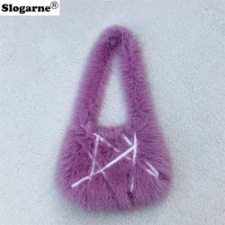 European American Tote Bag Y2K New Messenger Bags Women Furry Trend Love Crossbody Bags Fur handbags Fluffy Fur Shoulder Bag