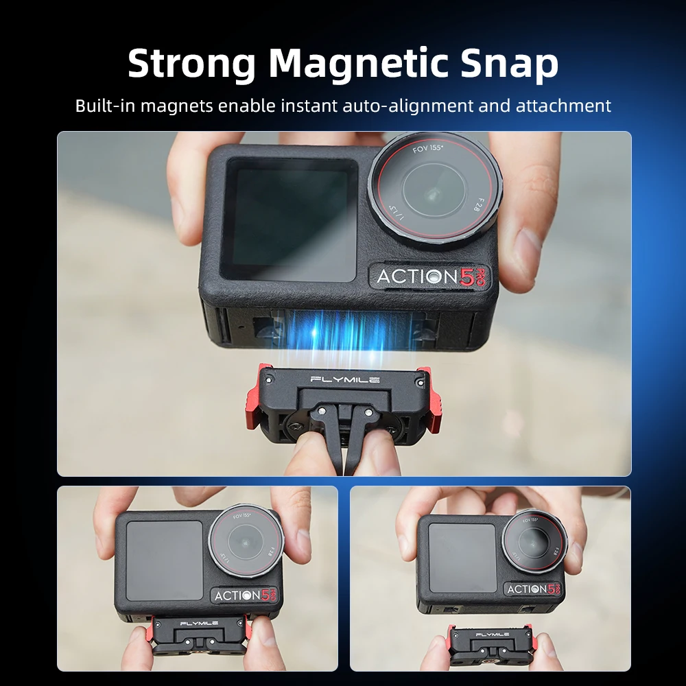 Flymile Drehbarer Magnetischer Halterungsadapter für DJI Action 5 Pro 4 3 Kamera Schnellwechselbasis mit Klappbarer Doppelkralle 1/4 Schraubenloch – Detail 4
