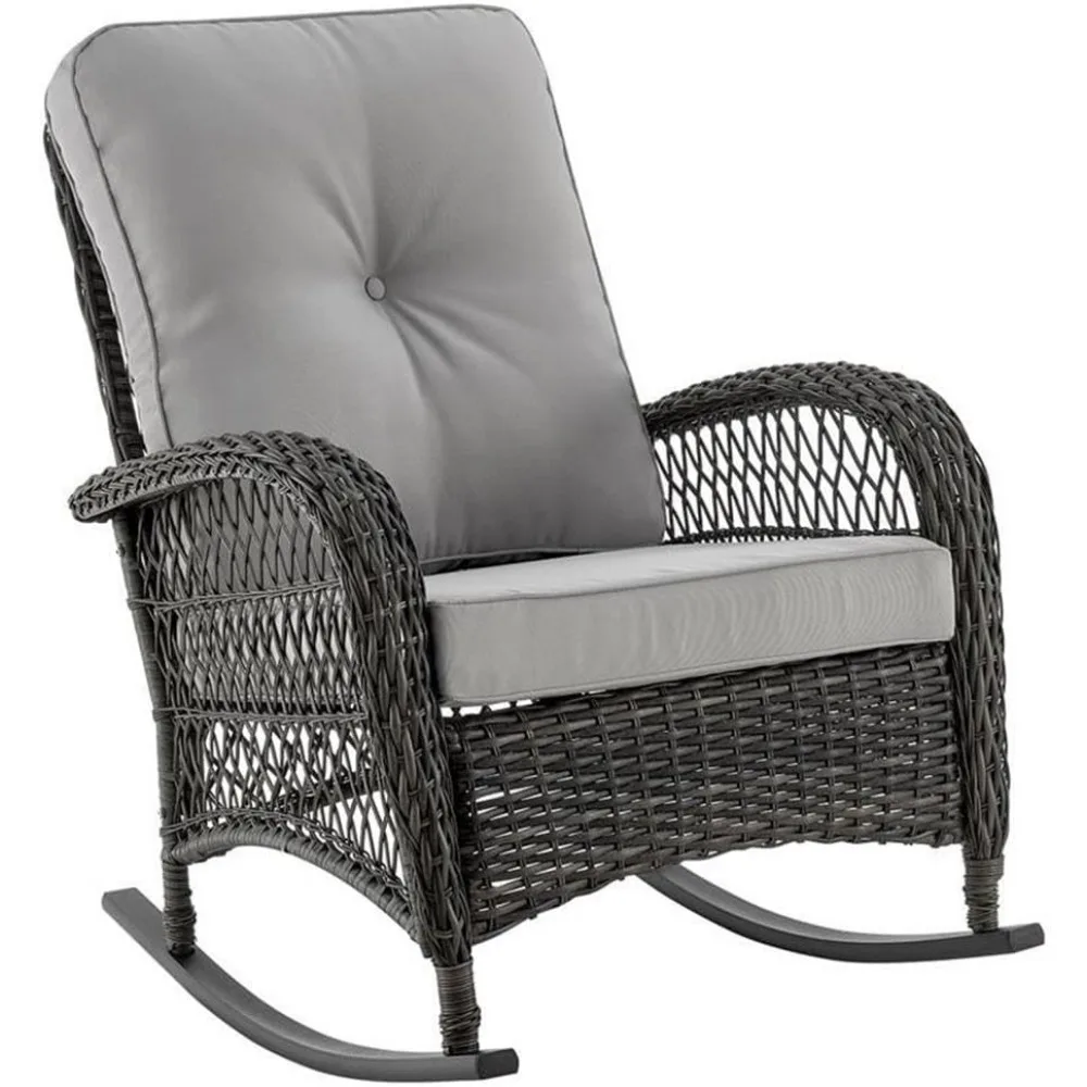 

Outdoor Rocking Chair with Removable Waterproof Cushions, Made of Steel Rattan, Weather-Resistant Patio Rocker