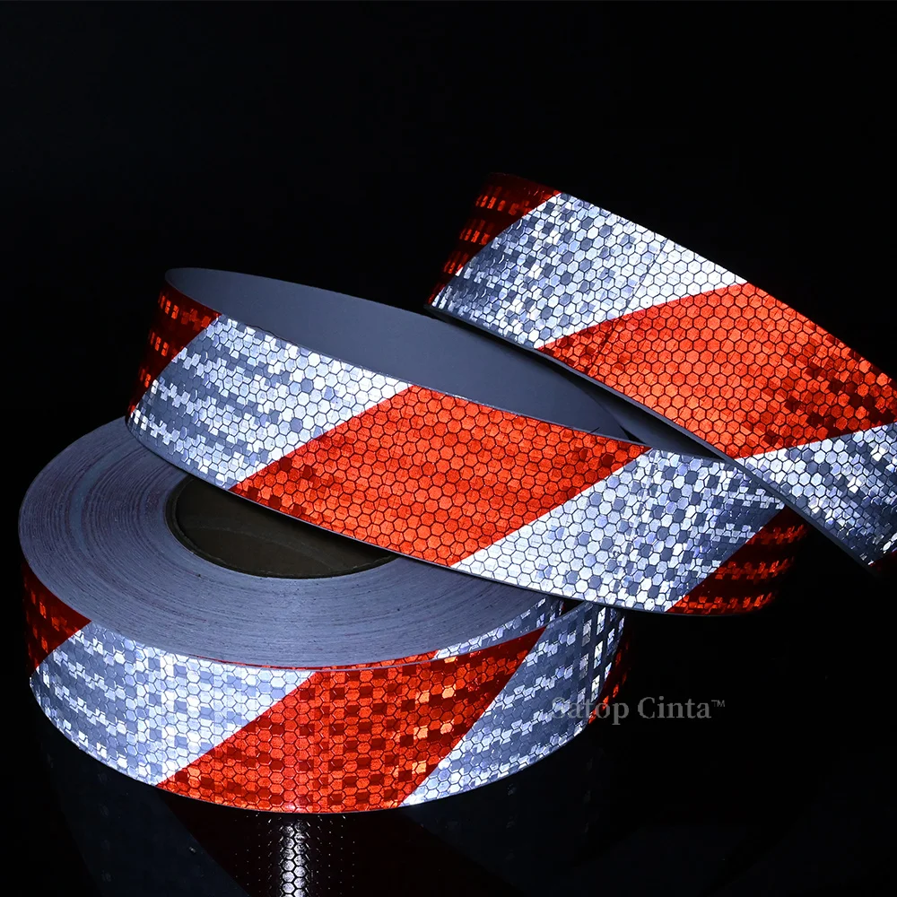 5cm*50m Shining Reflective Safety Warning Tapes White-Red Left Right Twill Self Adhesive Waterproof Reflectors Stickers For Car