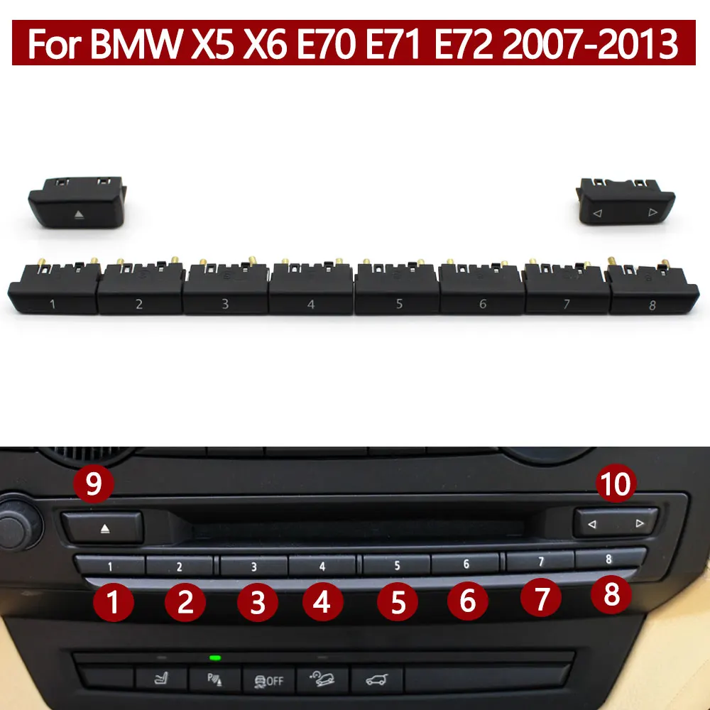 Car Front Dashboard Multimedia Radio CD Player Digit Button Switch Buttons Cover For BMW X5 X6 E70 E71 E72 2007-2013 65129228176