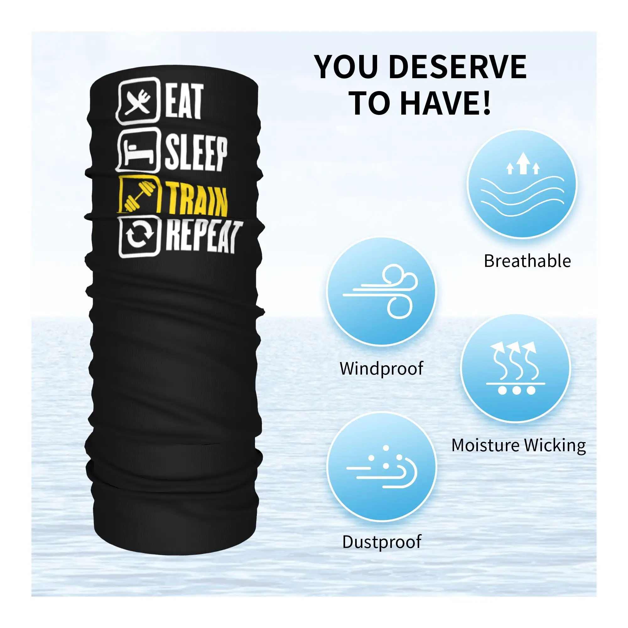 أكل النوم قطار تكرار الصالة الرياضية تحفيزية إقتباس باندانا غطاء الرقبة وشاح سحري متعدد الاستخدام أغطية الرأس الدراجات للجنسين الكبار يندبروف