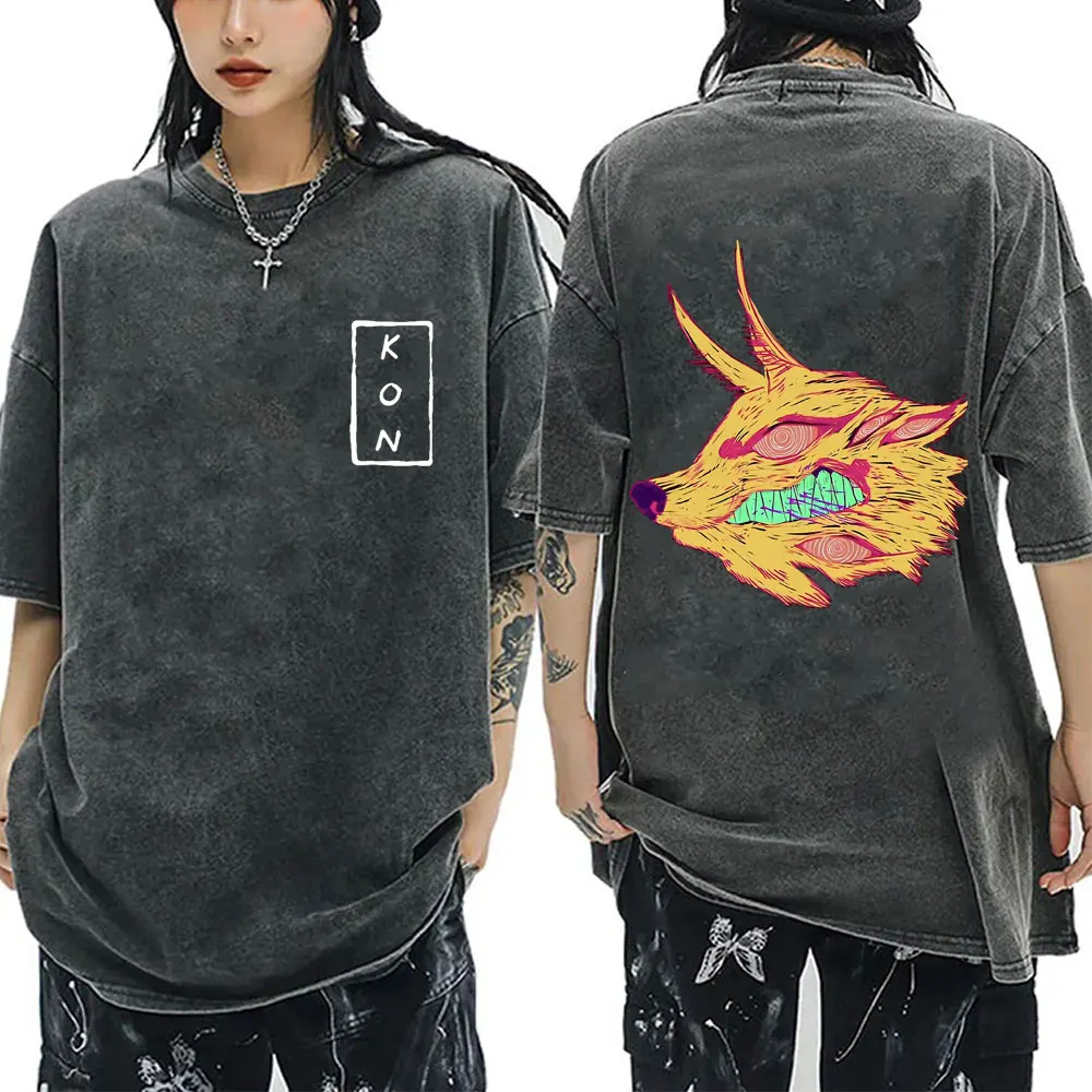 

Anime Chainsaw Man Washed Vintage T-shirt Hayakawa Aki Fox Devil Kon T Shirt Men Women Clothing Cartoon Casual Oversized Tshirt