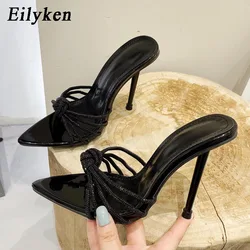 Eilyken Sexy High Heels Slipper For Women Summer Fashion CRYSTAL Narrow Band Pointed Toe Slides Stripper Party Sandal Mule Shoes