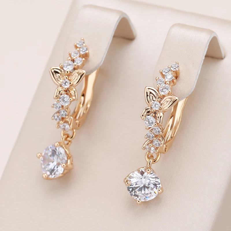 Kinel Luxury 585 Rose Gold Color Women Earring Bling Natural Zircon Dazzling Hollow Butterfly Dangle Earring Fine Daily Jewelry