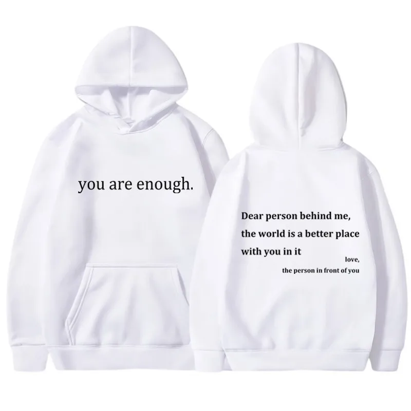 New YOU ARE ENOUGH Print Hoody Autumn Casual Sportswear Plus Fleece Elastic Tops Pullover Men's Hoodies Streetwear Sweatshirts