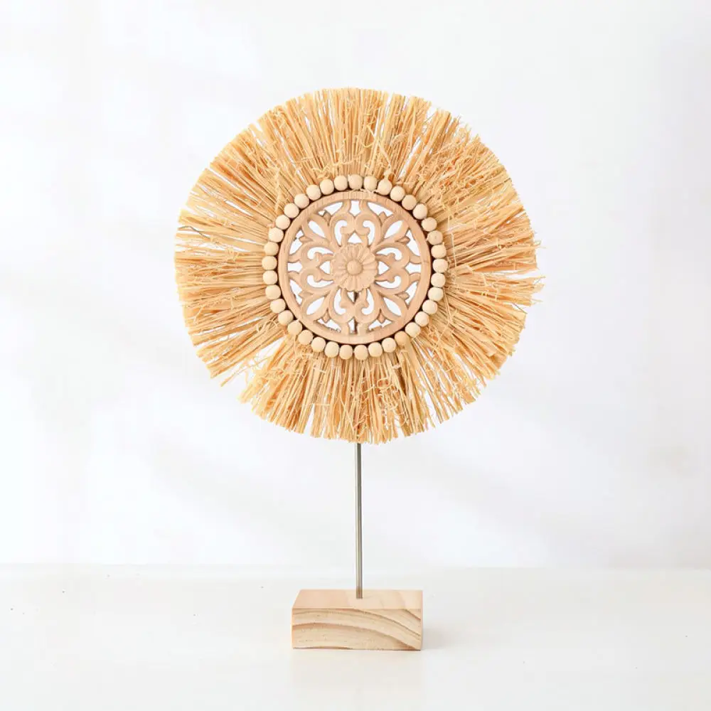 Natural Straw Woven Wreath Handmade Raffia Ring Rustic Wall Ornament Farmhouse Aesthetic Decoration For Living Room