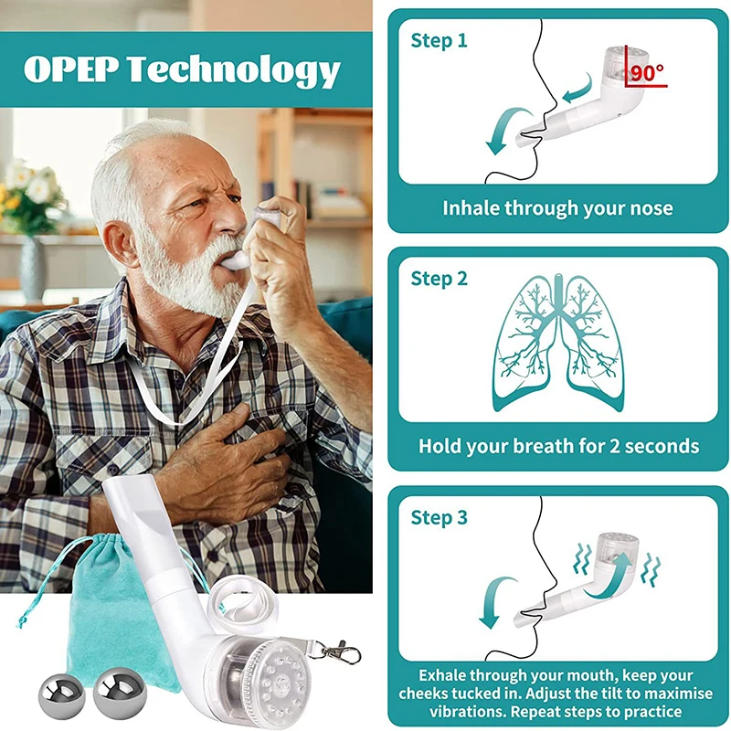 Dispositivo de eliminación de mucosidad, expansor de pulmones, ejercicio de respiración, entrenador muscular respiratorio, alivio de la flema, terapia OPEP clara sin medicamentos