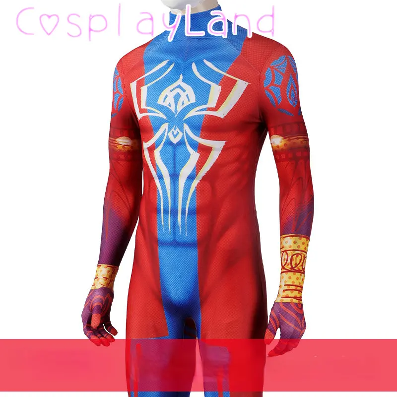 Verkleidung Spinne Cosplay Kostüm Spandex Zentai Anzug mit roter Maske Halloween Kostüme ausgefallenes Outfit für Mann Overall