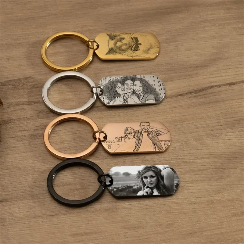 Custom Military Tag Keychain Personalized Photo Keychain Laser Engraving Name Date Car Keyrings for Women Men DIY Gift