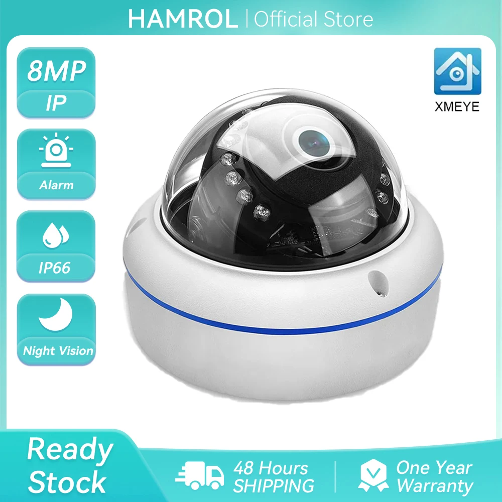 4K 8MP HD IP Camera Vandal-proof Waterproof Outdoor Dome Camera Audio Nightvision Remote Access Surveillance Cloud H.265 Xmeye