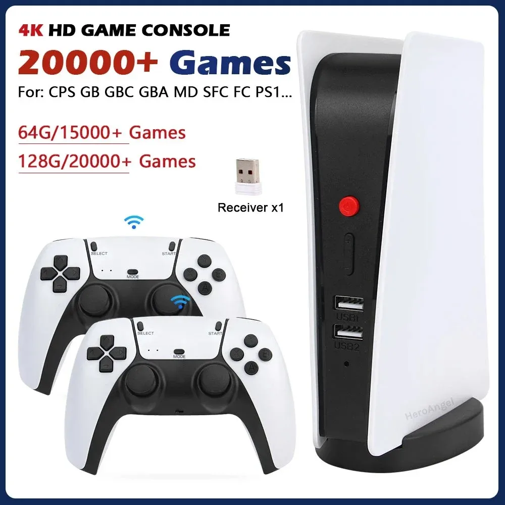 FLLBW M5 4K Retro Video Game Console TV Box 20000 Games 2.4G Wireless Controllers For PS1/CPS/FC/GBA Arcade Built-in Speaker