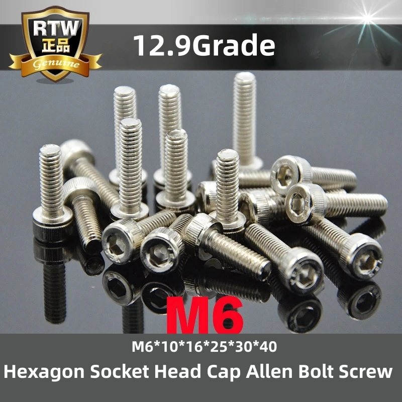 100PCS YFS M6 Hexagon Socket Head Cap Allen Bolt Screw M6*10*16*25*30*40mm Grade12.9 White Nickel-plated Antirust Screws