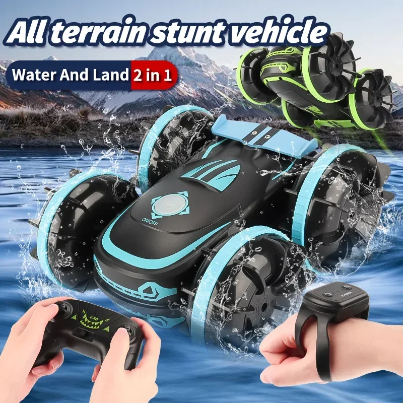 2in1 RC Car 2.4GHz Remote Control Boat Waterproof Radio Controlled Stunt Car 4WD Vehicle All Terrain Beach Pool Toys for Boys