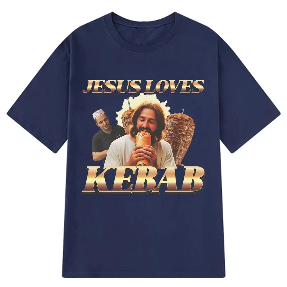 2026 Jesus Loves Kebab Graphic Funny Meme Men Women Fashion Clothing T Shirts Short-sleeved Cotton Hip-hop Retro T-shirts