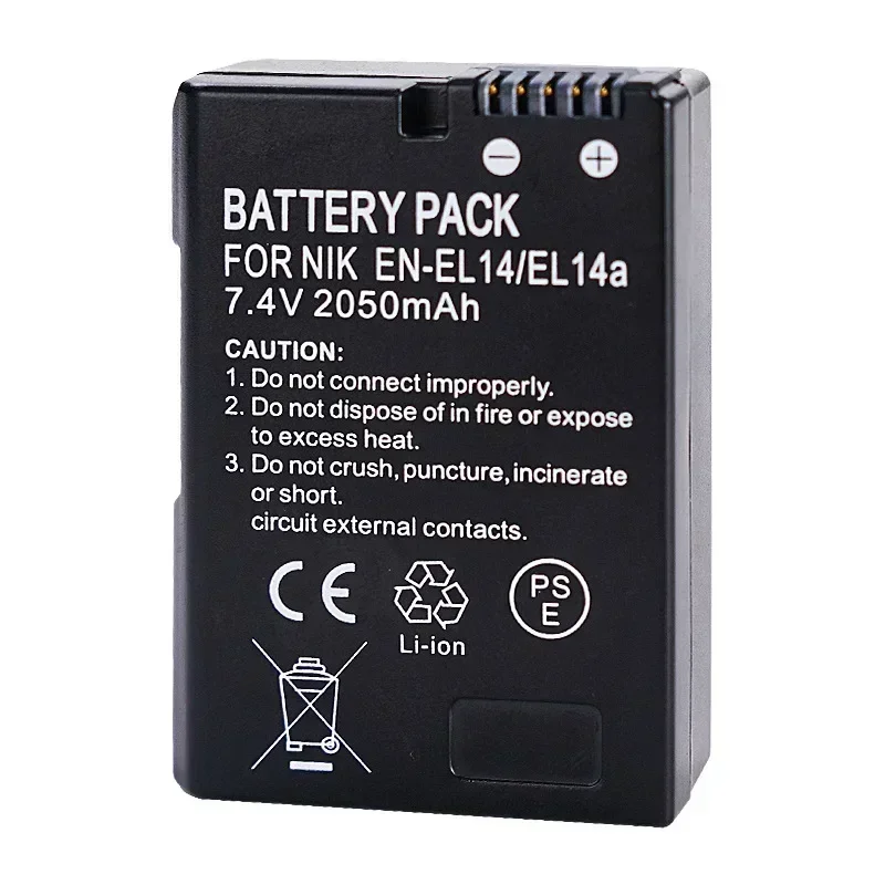 Bateria 2050mAh EN-EL14 7.4V odpowiednia do aparatów Nikon D3100 D3200 D3300 D5100 D5200 D5300 D7000 D7100 D7700