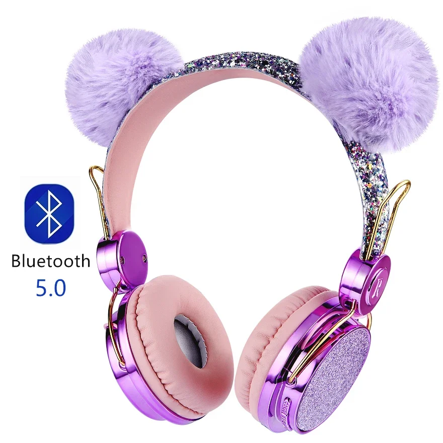 Bluetooth-compatible Wireless Headphone with Microphone Girls 3.5mm Music Stereo Earphone Computer Mobile Phone Cat Headphones