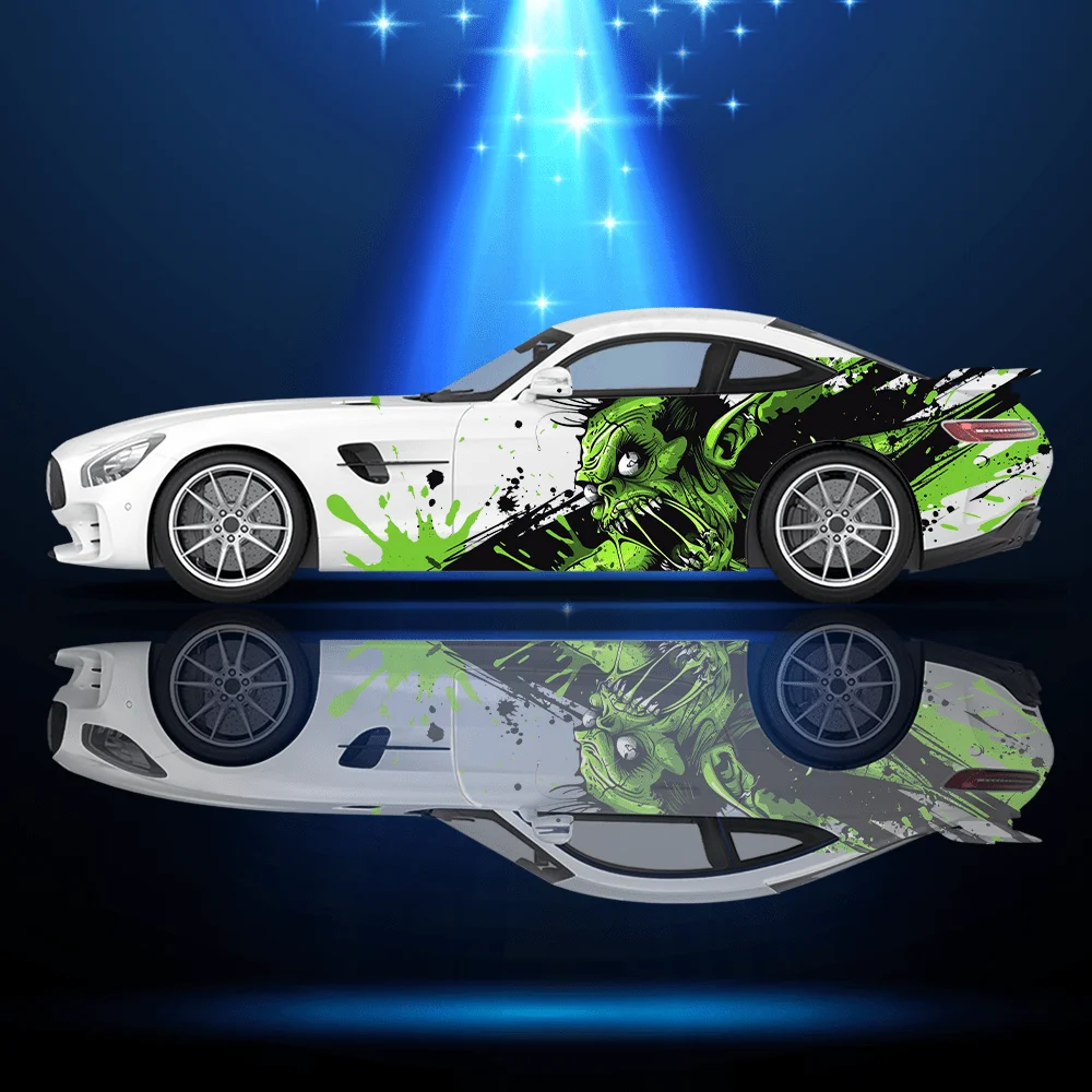 2PcsGreen Monster Goblin Car Sticker Full Body Decal Decoration Covering Scratches Protect Car Sticker Waterproof Car Vinyl Wrap