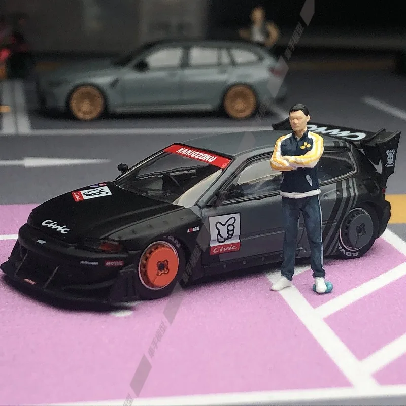 POPRACE 1:64 PANDEM Civic EG6 Rocket Rabbit نموذج سيارة محاكاة مصنوع من خليط معدني، لعبة للأولاد، زخرفة قابلة للجمع للبالغين. #2