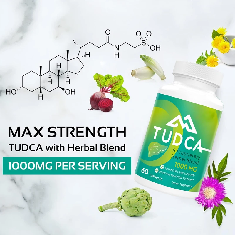 TUDCA Leberunterstützungsergänzungsmittel 1000 mg -60 Kapseln, TUDCA-Gallensalze gemischt mit Mariendistelkraut zur Leberreinigung und -reparatur