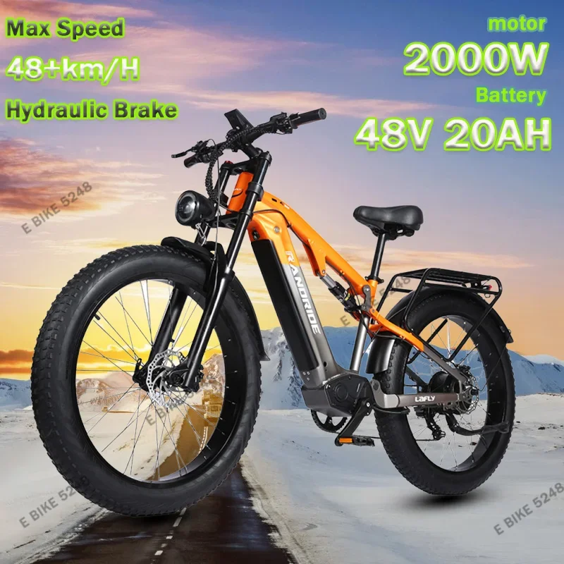 Electric Bike RANDRIDE YX80 1500W 48V 20AH Lithium battery Hydraulic Break Electric Bicycle 26Inch Mountain Fat Tire Adult Ebike