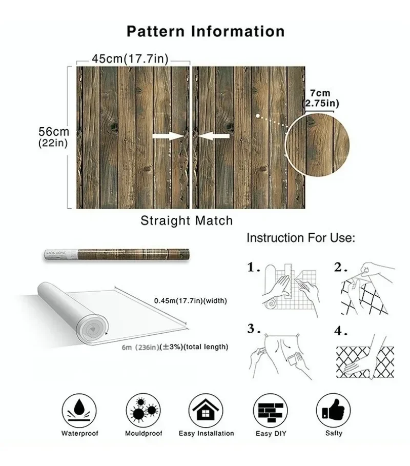 1 rollo de papel tapiz de madera Retro, pegatina autoadhesiva para pared, rollo de papel tapiz, decoración artística de pared para el hogar, vinilo para baño, cáscara y calcomanías