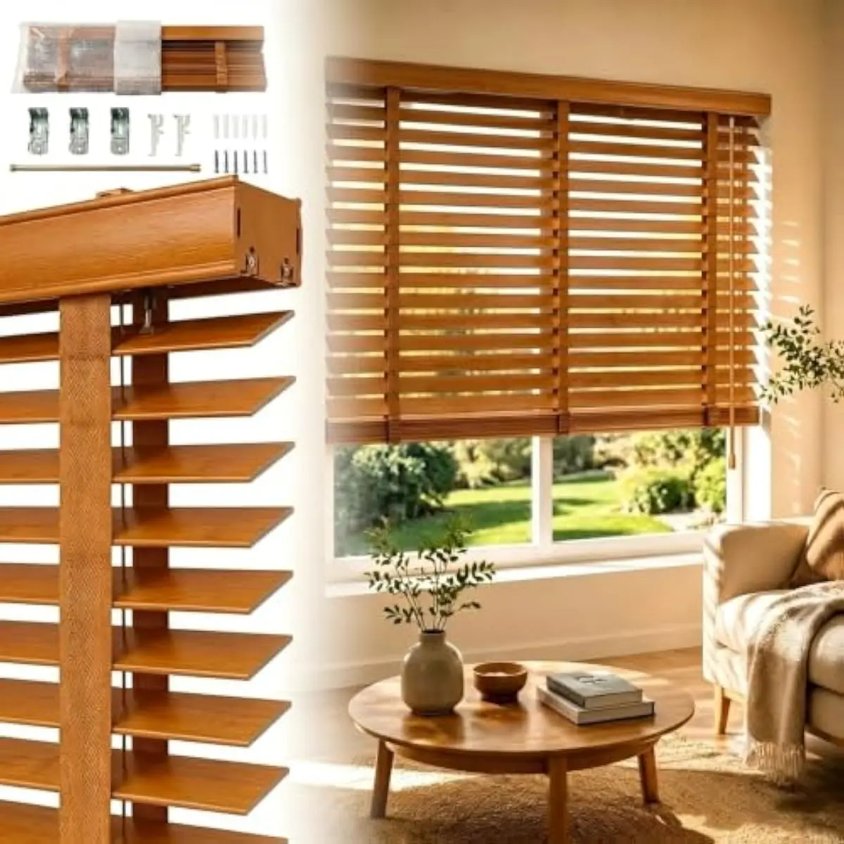2 inch solid wood venetian blinds for indoor use | FSC certified natural timber with eco water-based finish | 34 W x 36 H inches
