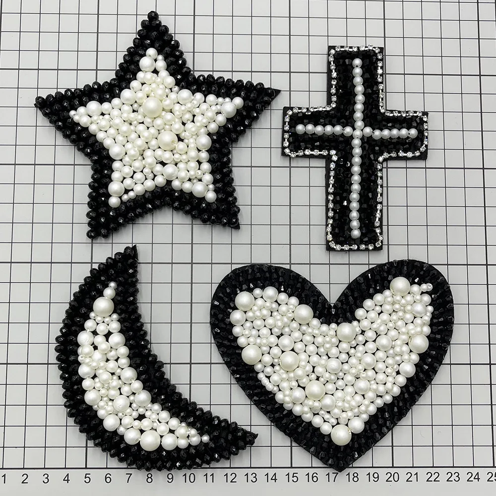 Handmade Pearl Beads Moon Stars Love DIY Clothing Cloth Stickers