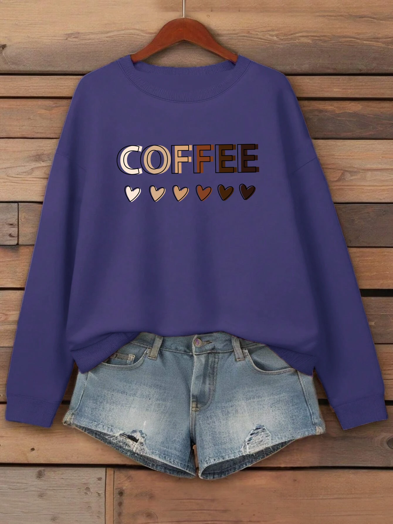 القهوة القلب الإبداعية نمط المرأة البلوز الصوف Crewneck البلوز للجنسين الخريف ملابس الشارع الشهير فضفاضة الركض الملابس