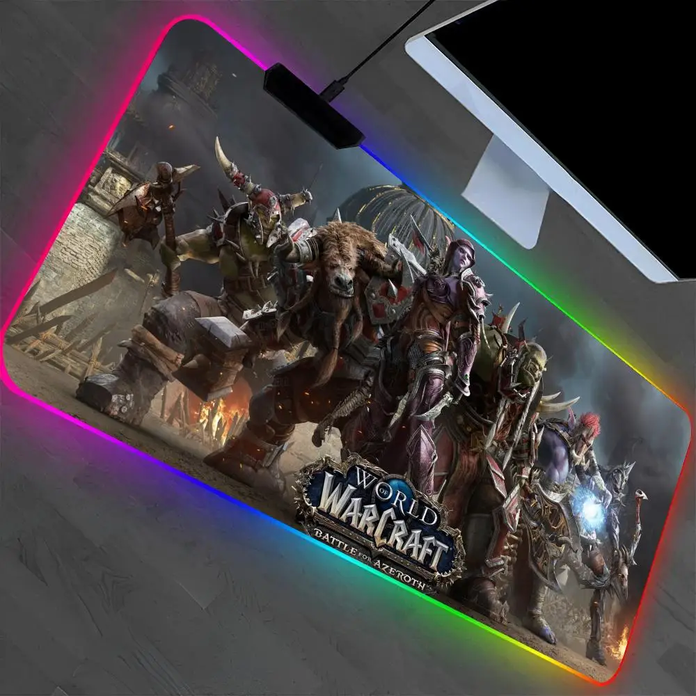 

W-world Of Warcraft Mouse Pad Laptop Mat Gaming RGB Anime Mousepad Backlit Gamer Girl Cartoon Table Pads Deskpad