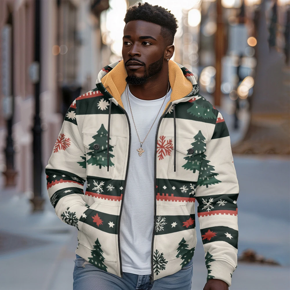 Winter Warm Christmas Cardigan Vintage Fashion Men's Comfortable Zipper Fleece Jacket for Men Chic Trendy Outdoor Loose Clothing