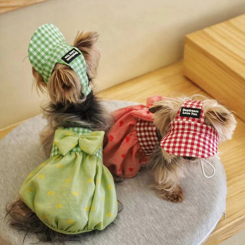 

INS Kawaii Dog Baseball Cap Hat with Neck Strap Adjustable Cute Ear Holes for Teddy Yorkshire Small Dogs Ourdoor Sun Protection