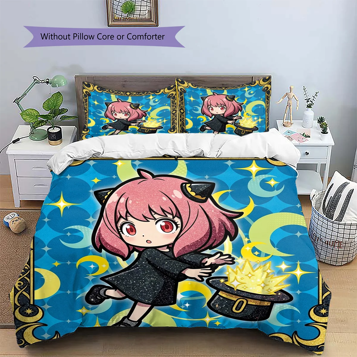 Anya Forger Patterned Pillowcase & Duvet Cover Set Anime Motif Bedding Bedroom Decoration Wonderful Gift for Fans.-TING