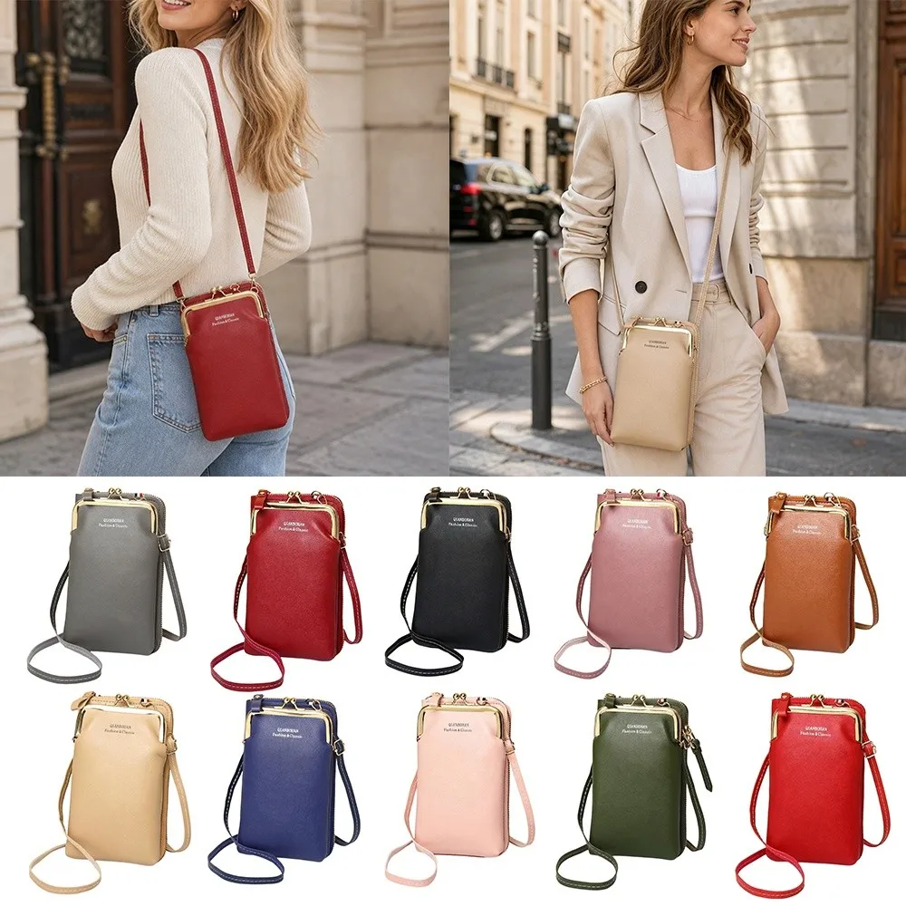 PU Leather Touch Screen Phone Bag Large Capacity Zipper Flap RFID Anti Theft Purse Wallet Multifunctional Shoulder Bag