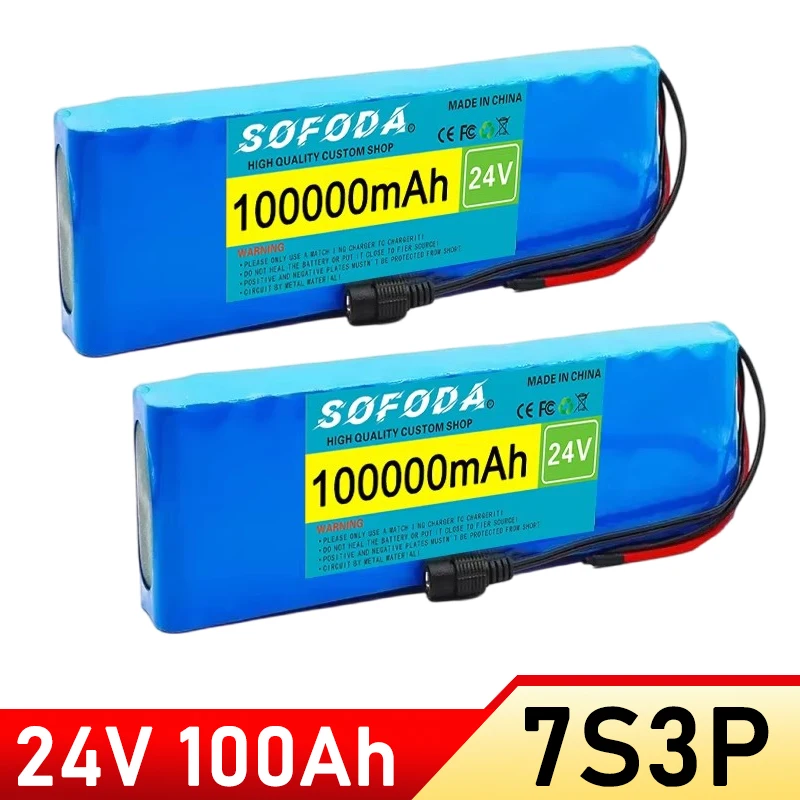 7S3P battery pack 18650 lithium-ion battery, built-in BMS, 24V 100Ah large capacity,for 250W-350W motors