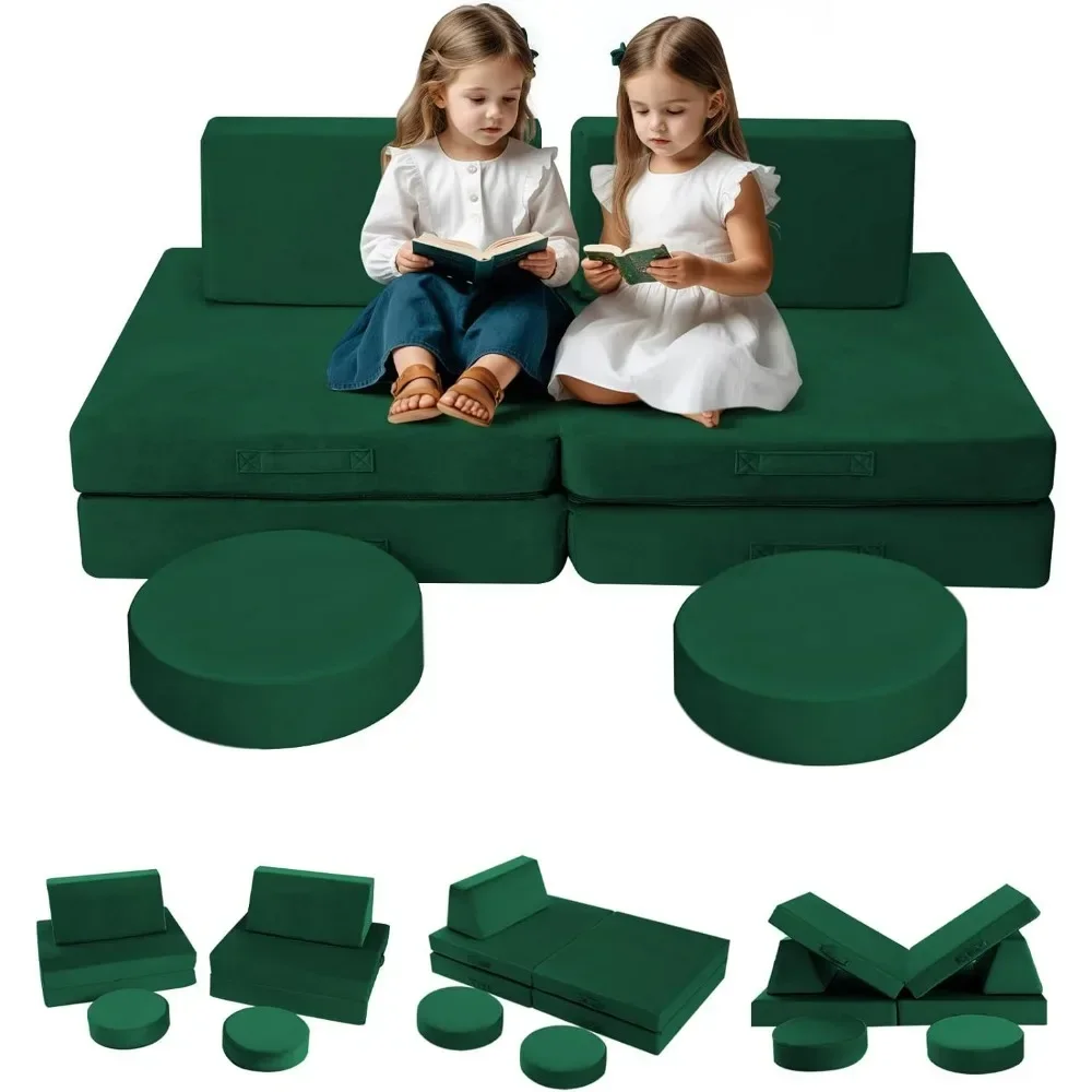 Modular children's sofa is suitable for game room, 8-piece folding baby sofa toy set, convertible foam sofa