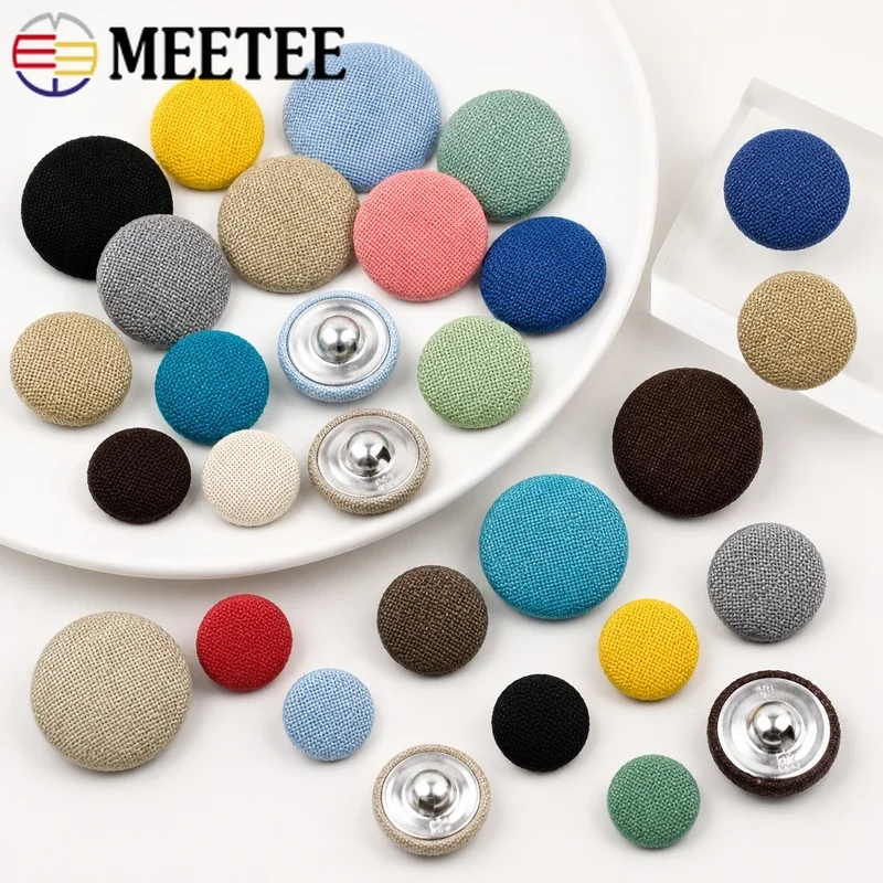

50Pcs 15-30mm Round Fabric Covered Buttons Metal Shank for Clothing Upholstery Handmade Sewing DIY Craft Supplies Accessory Kit
