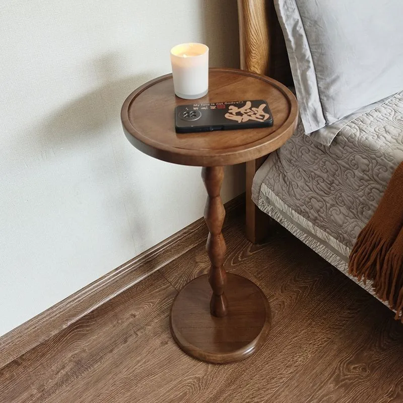 Medieval Small Coffee Table Corner Table Solid Wood Small Round Table Retro Mini Bedside Table Creative Storage Flower Rack