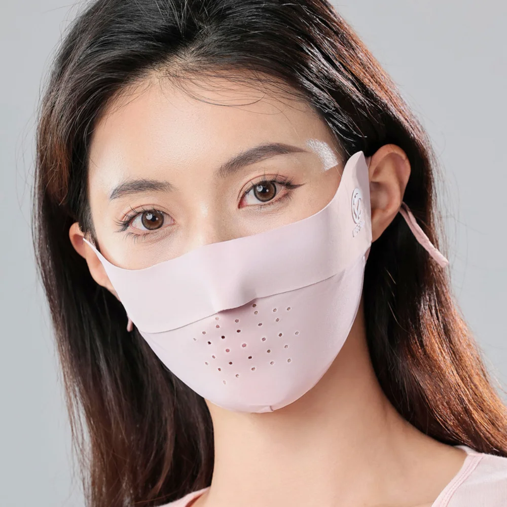 Elastic Solid Color Ice Silk Mask UV Protection Sun Proof Face Cover Sunscreen Veil Face Shield Sunscreen Face Cover Outdoor