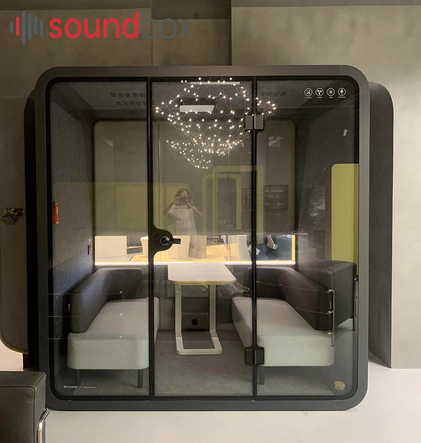 New Design Tiny Prefab House Meeting Room Phone Booth Polygon Corner Coffee Tea Table Office 4 Seat Pod