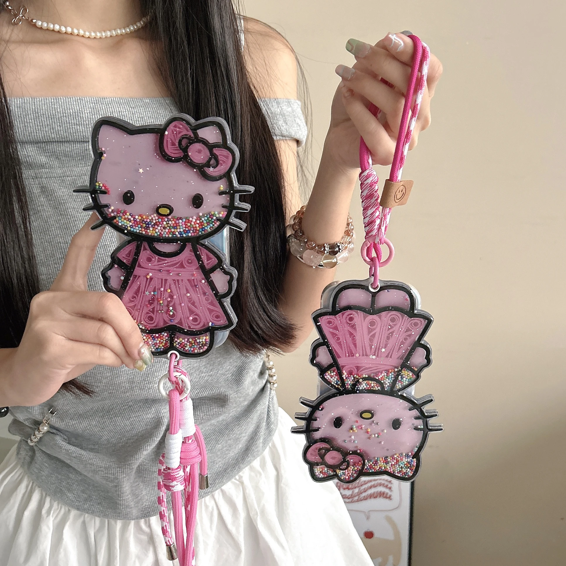 

Creativity Cute Cartoon For Hello kitty Sanrio Mirror Case Anti-slip Fall-proof Phone Case For IPhone 12 13 14 15 16 17 Pro Max