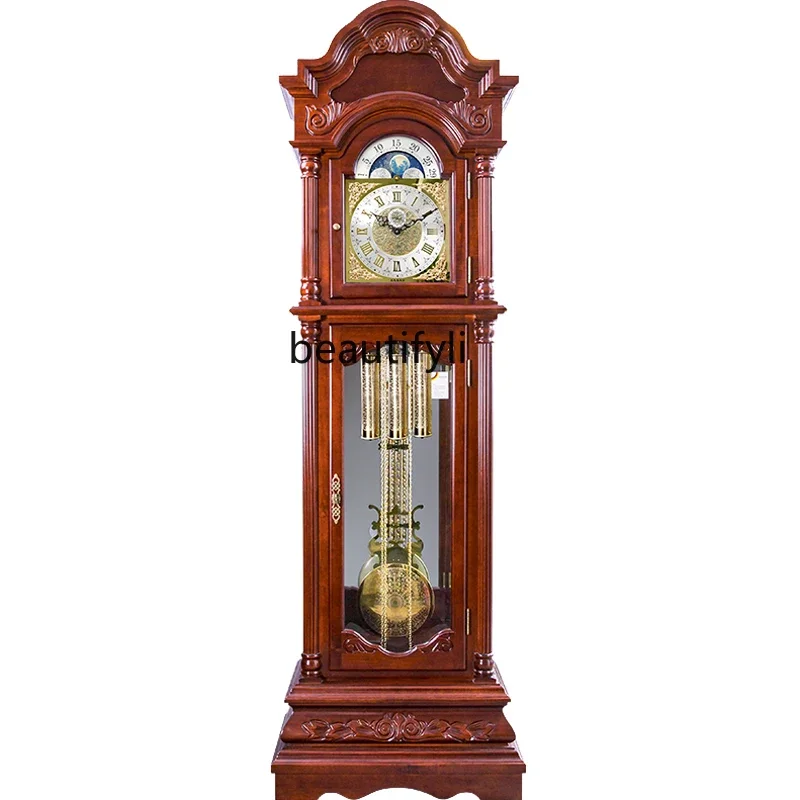 

Y Floor clock mahogany living room home, Chinese retro large clock European style pendulum clock