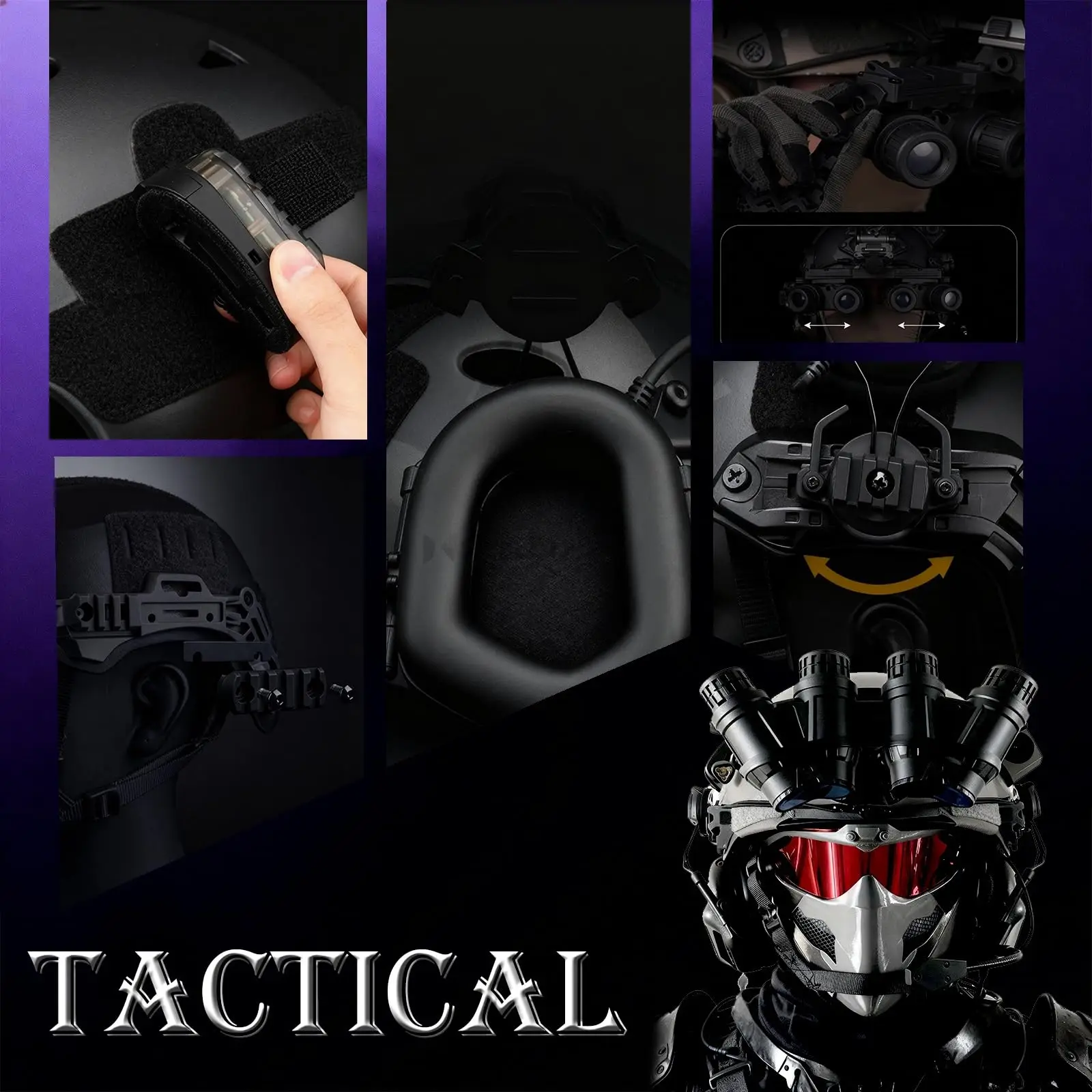 Tactical Helmet Set 9-in-1 Airsoft Full Face Protection Helmet Set with Mask Headphones NVG Dummy Model Mask for CS Cosplay Game
