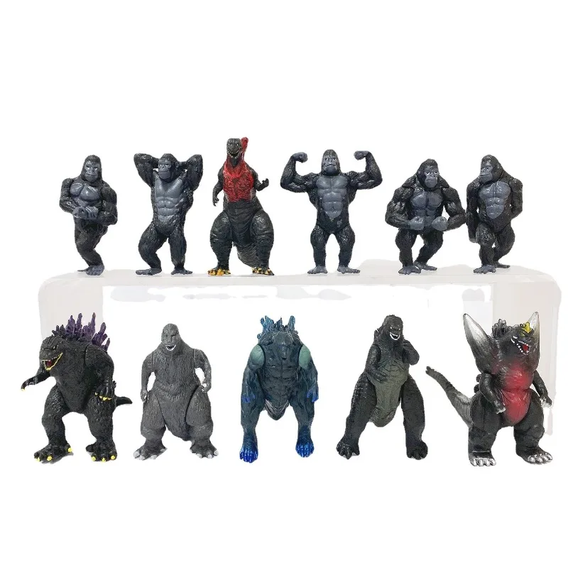 11pcs New Godzilla VS King Kong Q Edition Mechanical Three Headed Dragon Dinosaur Handmade Toy Model Ornament Birthday Gift